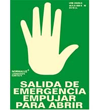 Señal de salida de emergencia empujar para abrir